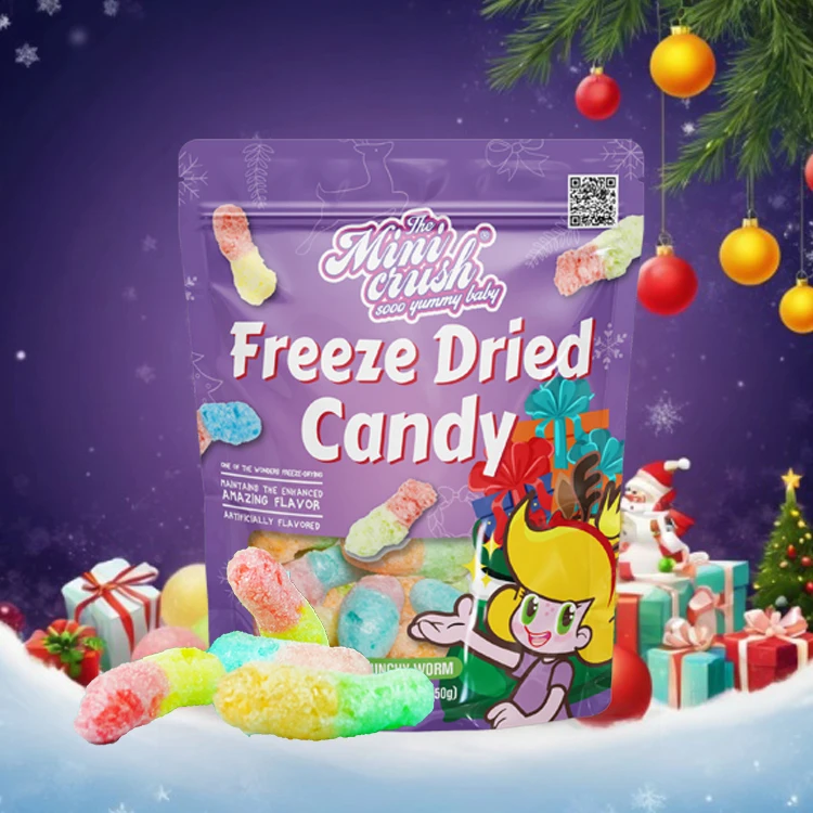 Crispy  Candies Freeze-Dried Sour Gummy Worms Sweet and Sour Confectionery for Christmas
