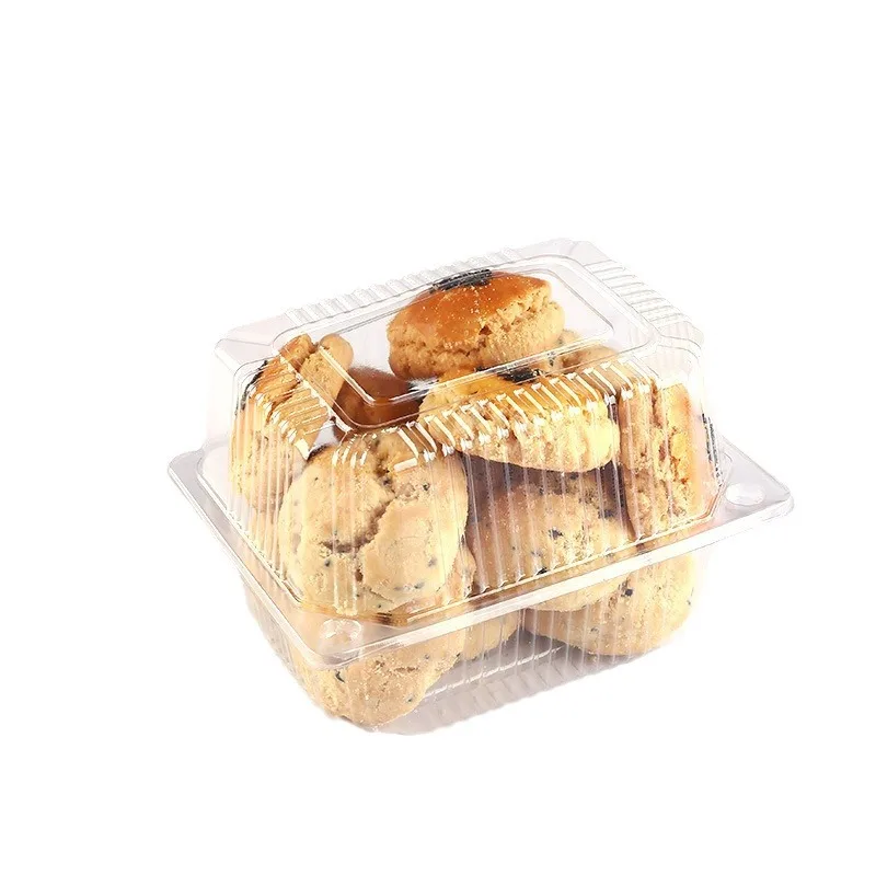 Plastic Clamshell Disposable Cookie Pastry Dessert Packaging Box PET Tray Blister Macaron Hinge Container For Dessert