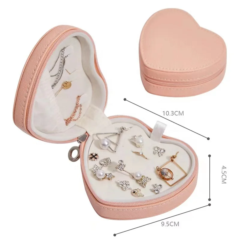 2024 Modern Luxurious Travel Jewelry Box Portable Love-Shaped PU Leather Storage Box for Rings New Gift Box Style