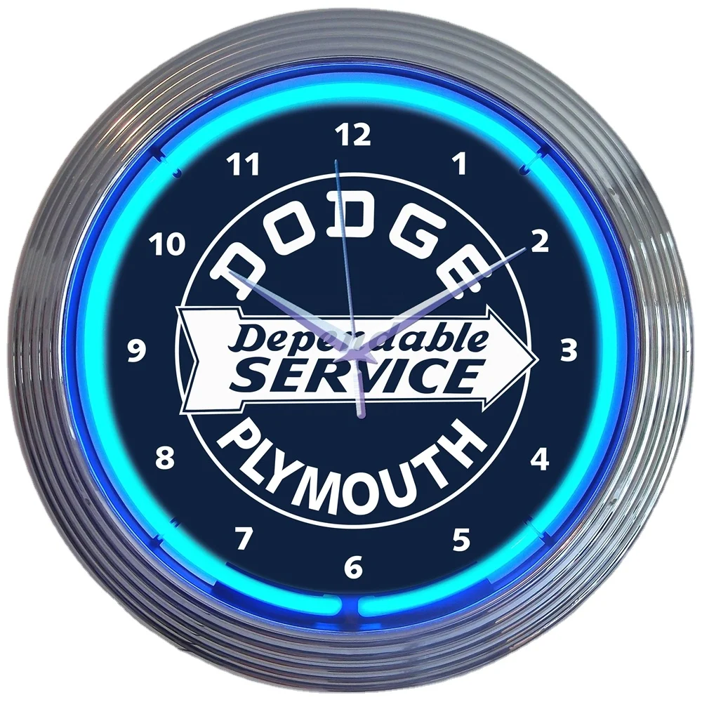 High Quality China Factory 12V DC Wholesale Neon Light Clock Dodge Dependable Custom Wall