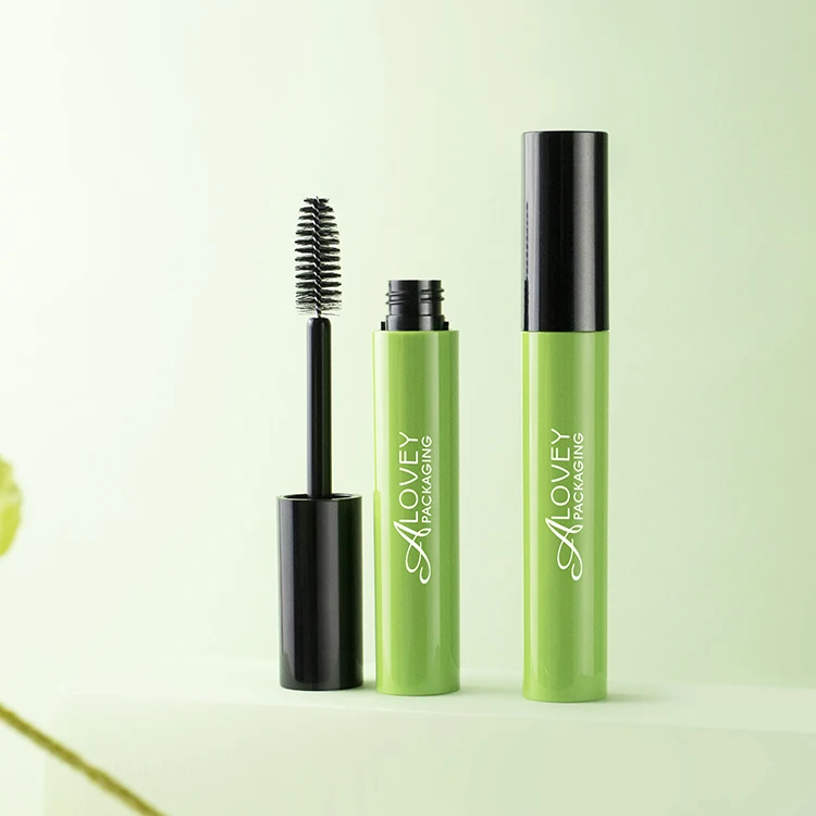 Alovey Cosmetic Packaging Container 7Ml Round Plastic Mascara Tube Green Empty Mascara Tubes With Brush