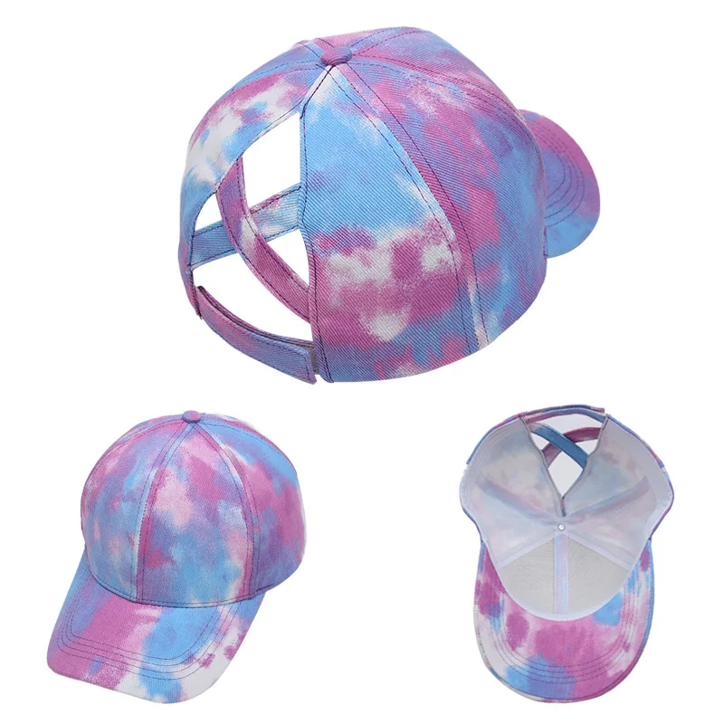 
Fashion Trendy Dipdye Cotton Snapback Cross Messy Buns Ponytail Baseball Trucker Mesh Hat Sports Cap Pony Tail Hats for Women 