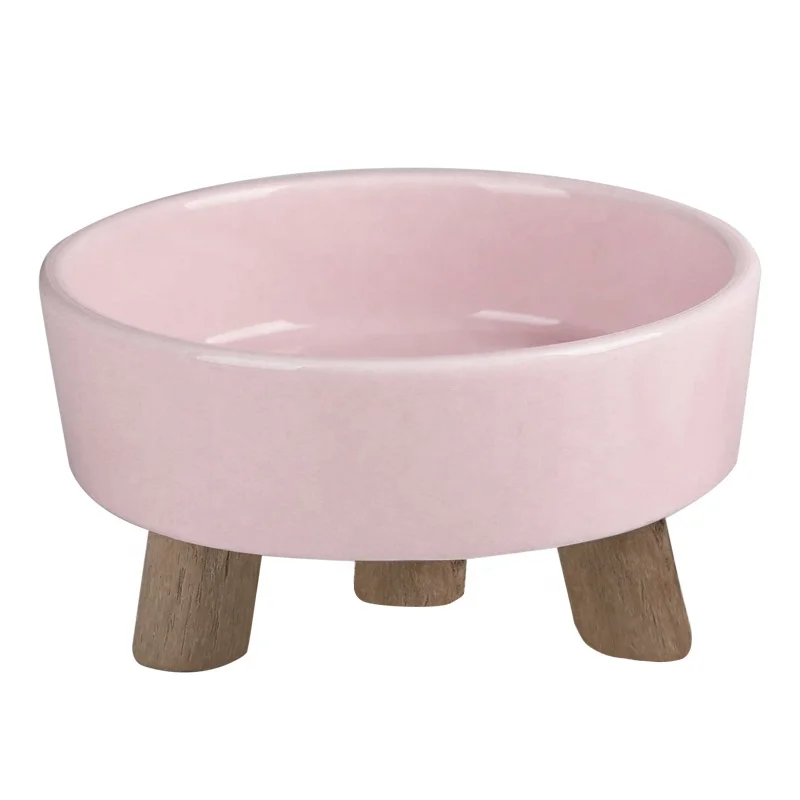 Fast Delivery Manufacturer wholesale multi colors ceramic pet cat dog bowl with wooden frame pet food bowl ceramic Pet Bowls & F
