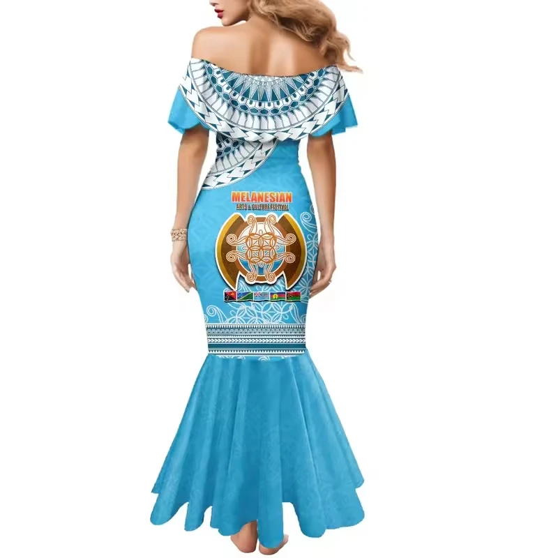 Polynesian Tribe Custom Fiji Mermaid Maxi Dress Melanesian Festival Women Elegant Off Shoulder Tight Sexy Dress