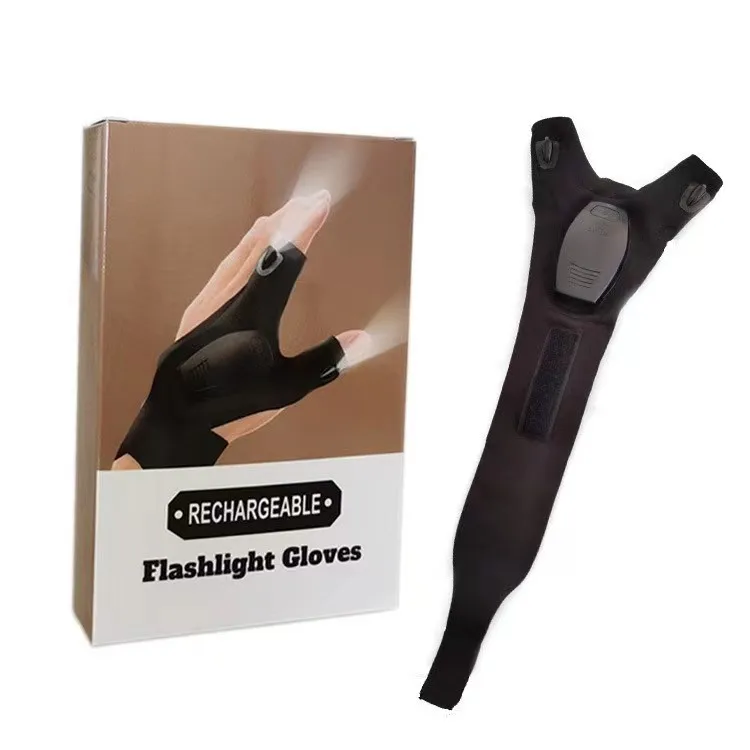 Rescue Gloves Flashlight Gloves With 2 LED Lights Rescue Tools Flashlight Gloves For Camping Hiking Fingerless Fishing LED