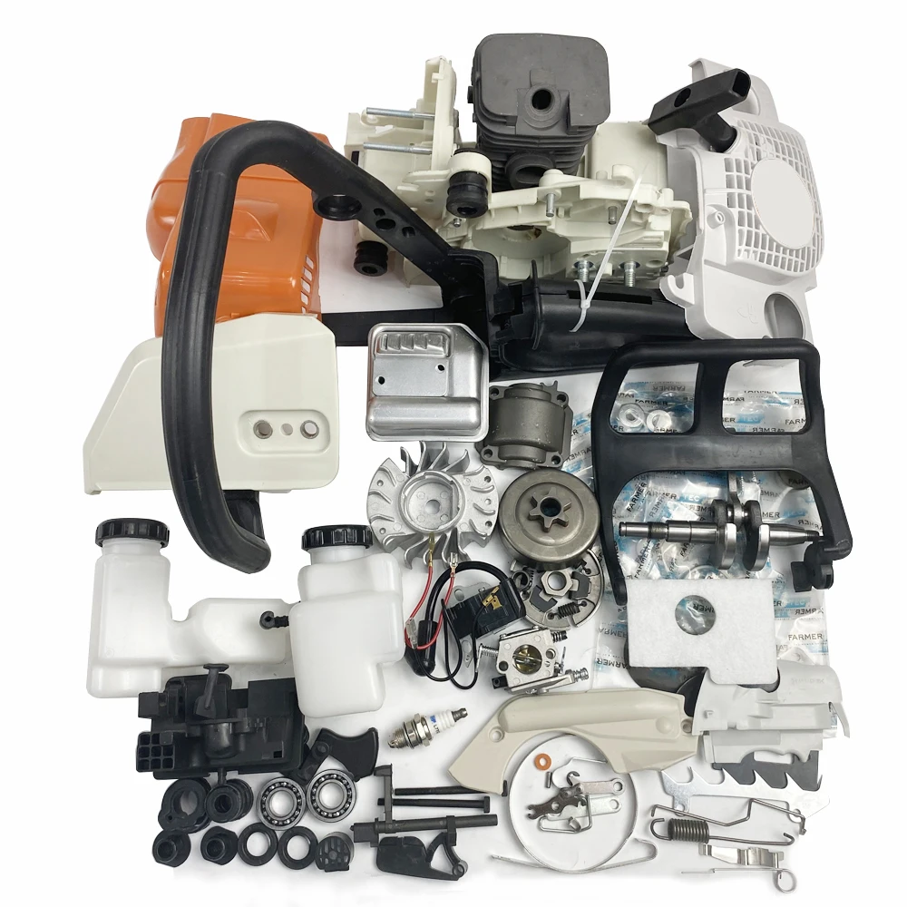 Complete Chainsaw Repair Parts for MS180 018 Engine Motor Crankcase Crankshaft Carburetor Fuel Tank Cylinder kit Ignition Coil