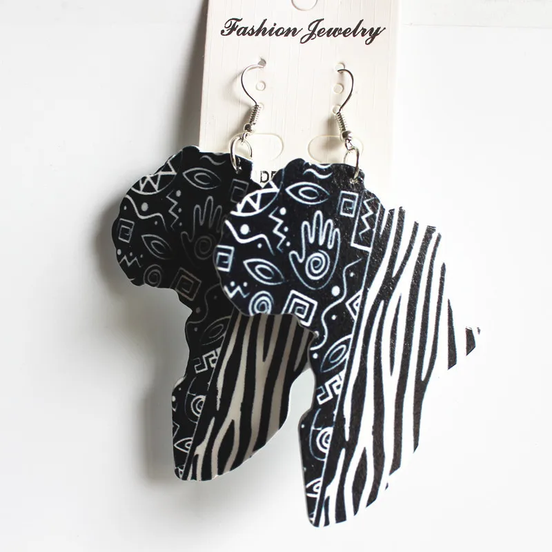Wholesales fashion drop painted Africa wooden drop african map earings for women