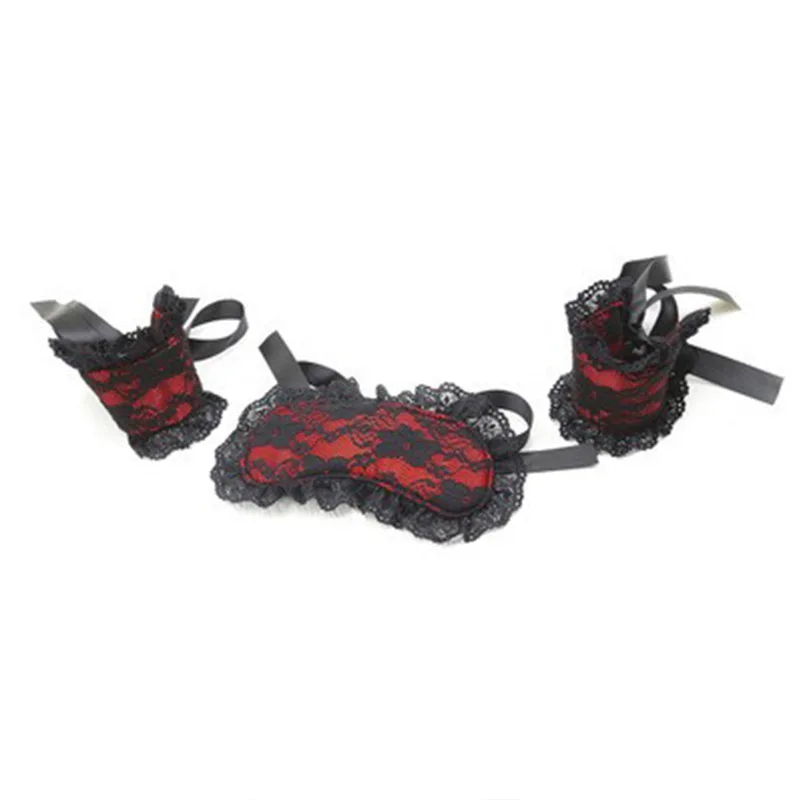 4 Colors Manufacturer Supply Lace Eye Handcuffs Male Female Slave Bed Game Bondage Kit
