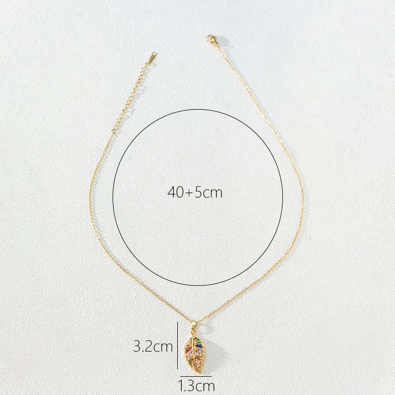 Cheap Price Copper Zircon Necklace Colored Leaf Pendant 18k Gold Plated Clavicle Chain Collar Necklace