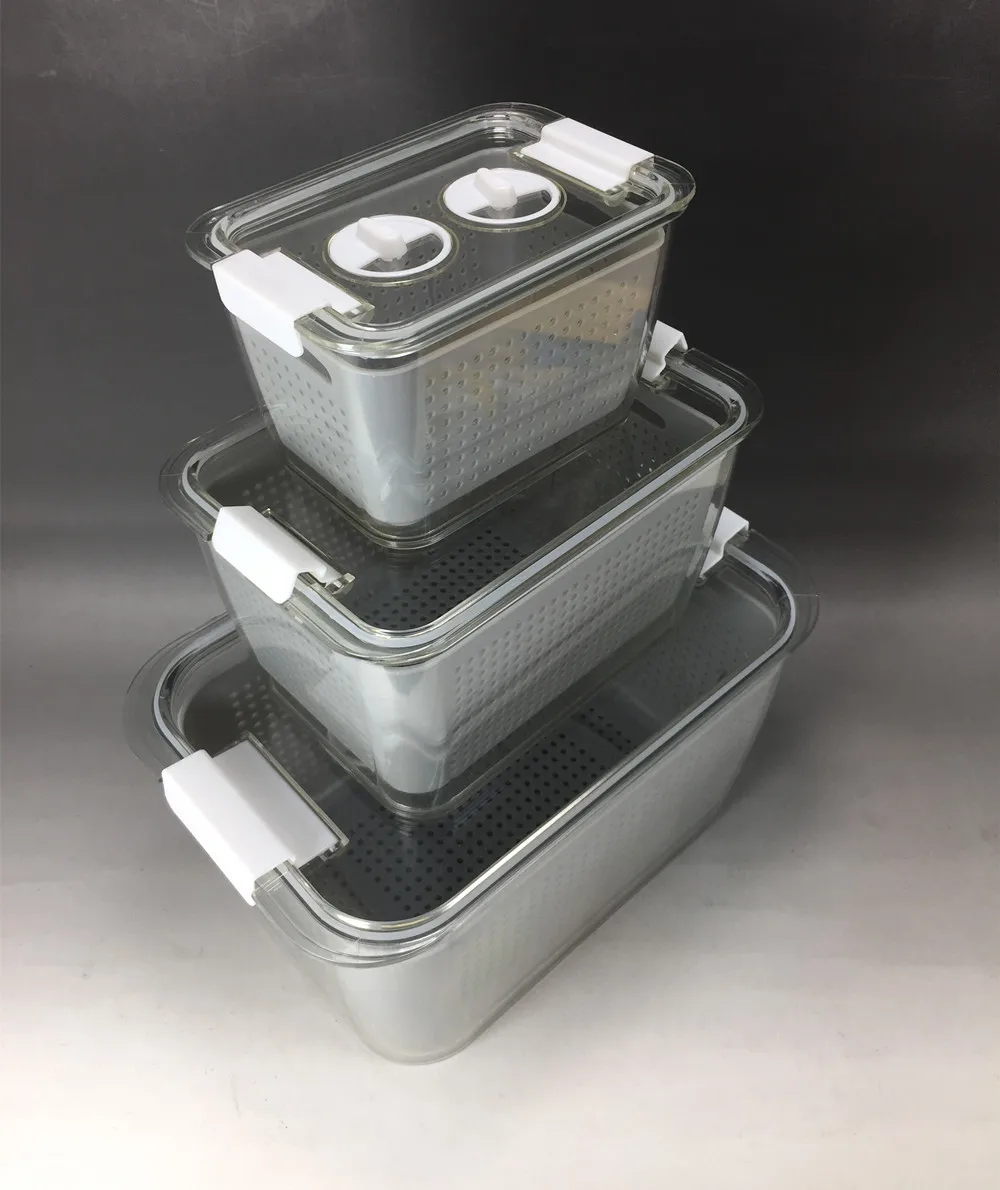 3 Pack Fridge Organizer Keeper with Removable Drain Tray Vegetable Storage Containers Stackable Freezer Bins For Kitchen