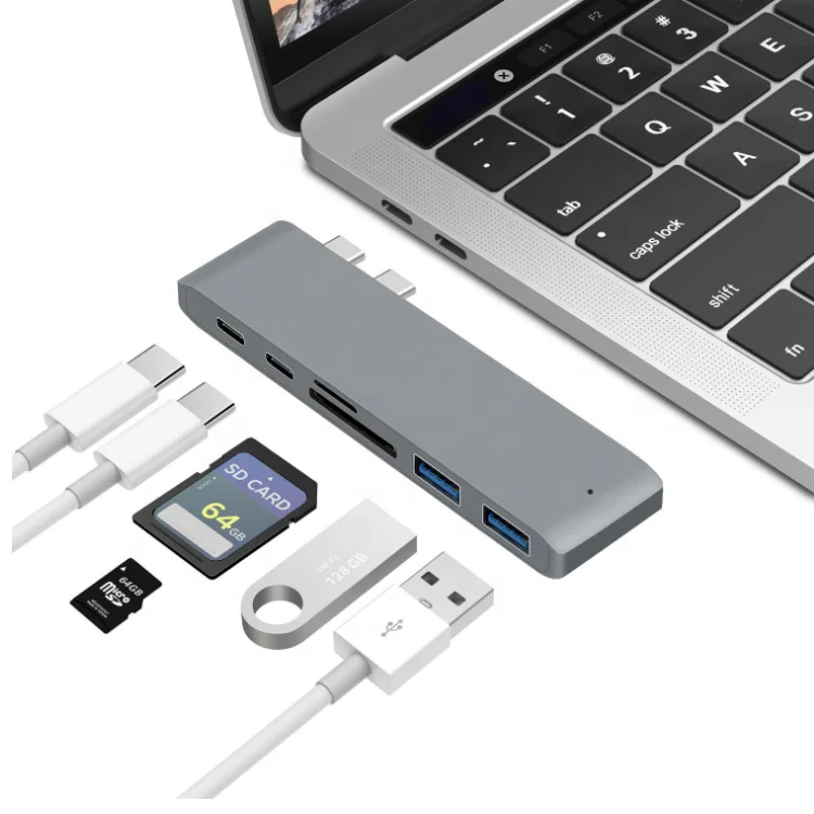 Factory Price Usbc Pd C Hub Adaptor Usb-C Dock Converter Adapter Aluminum Adapt Type Usb 6 In 1 hub dual type c dock