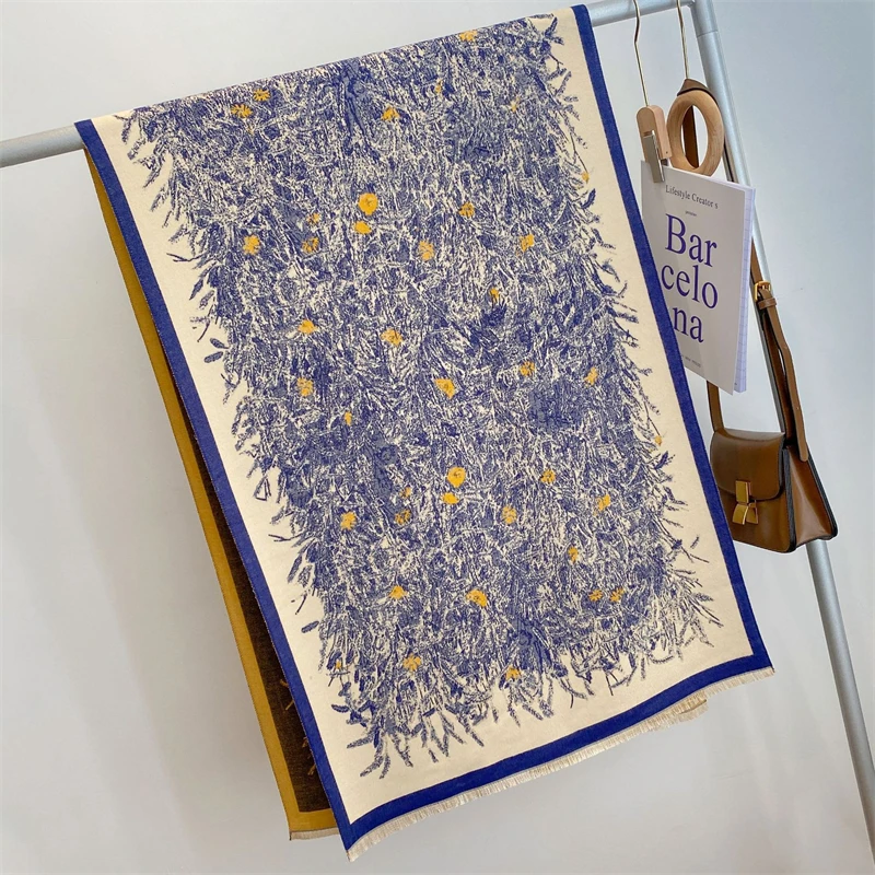 Luxury Design Thick Foulard Cashmere Scarf Ladies Winter Pashmina Female Shawls Wraps Floral Women Blanket Warm Scarf Shawl