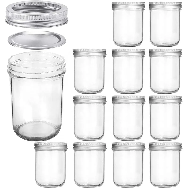 High quality glass canning jars with silver lids 16 oz wide mouth mason glass jar set BPA Free & Food safe in bulk