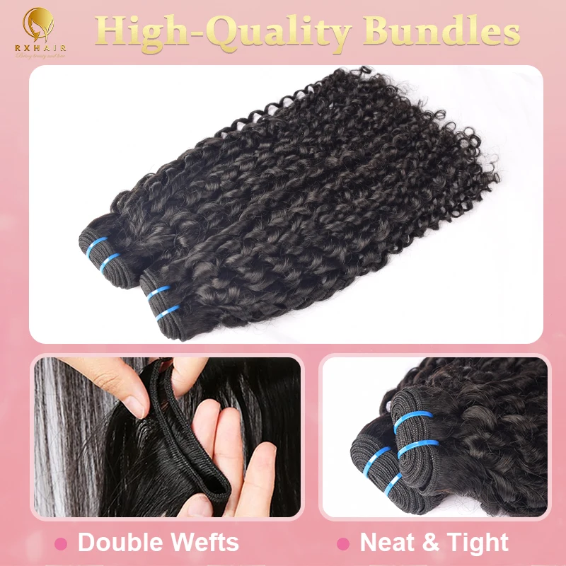 RXHAIR Wholesale  Natural Black Raw Virgin Human Peruvian Bouncy Curly Hair Weave Bundles Human Hair