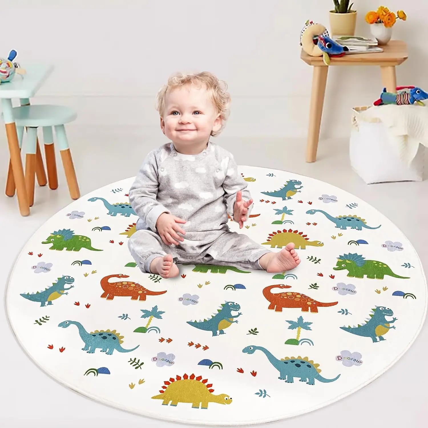 Kid Rugs Animal Play Rug Large Round Lion Play Mat Soft Alphabet Educational Area Rug Nonslip Circle Baby Crawling Mat for Boys