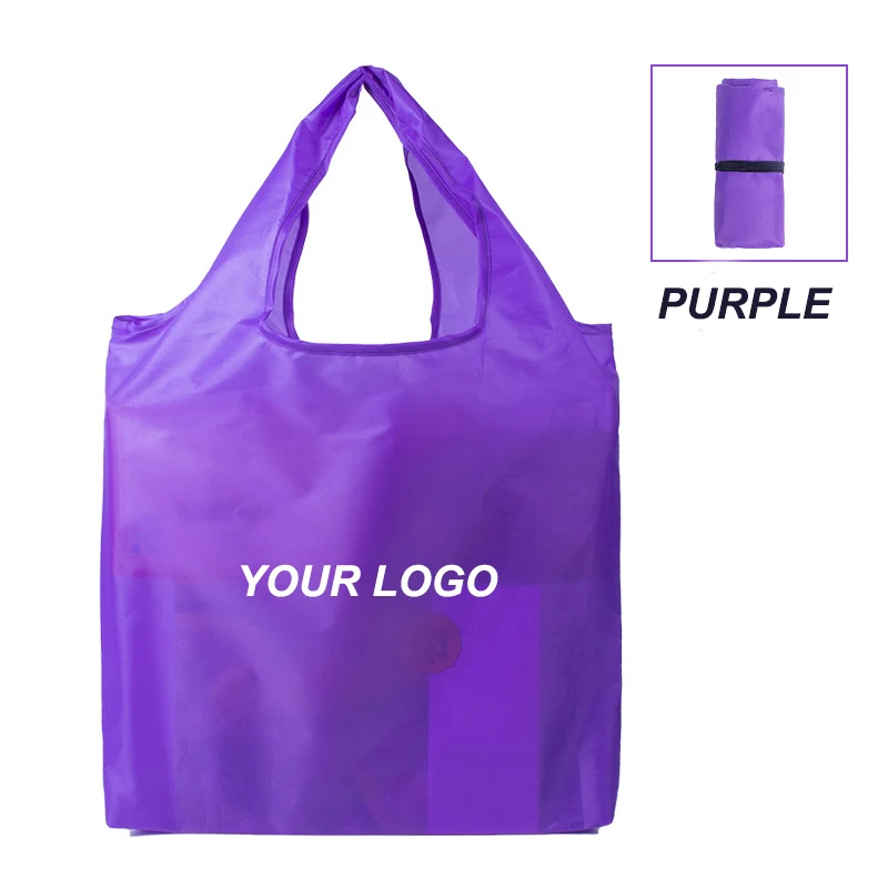 Heavy Duty Expandable Large Big Eco-Friendly Folding Tote Shopping Bag Reusable Foldable Polyester Bag With Logo Printed