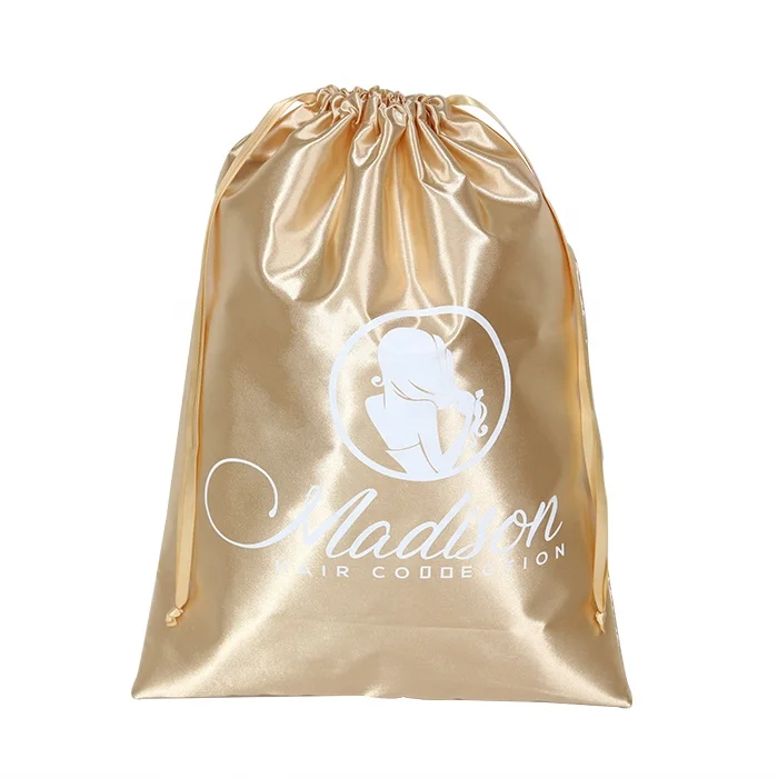 Custom Printed Small Big Satin  Silk Drawstring Bags Gold Satin Pouch For Hair