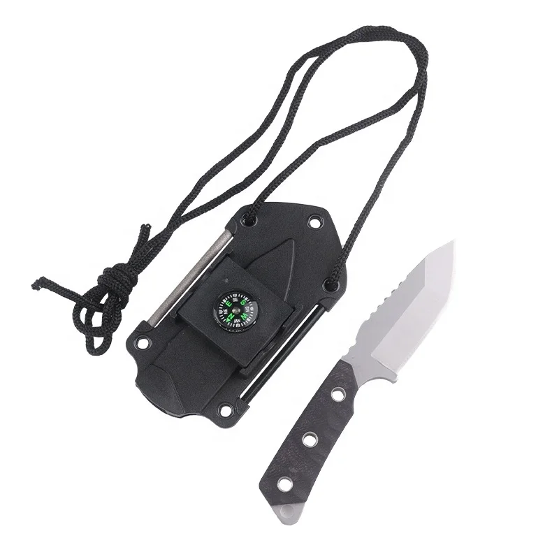 Johold High Buality Mini Fixed Blade Survival Knife Outdoor Hunting Tactical Hunting Knife With Flintstone Compass