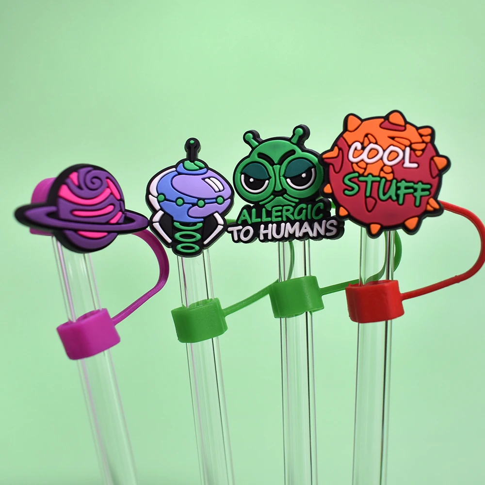 Wholesale Customized Reusable Straw Toppers Cute Cartoon Pvc Straw Covers Charms For Tumbler Decoration