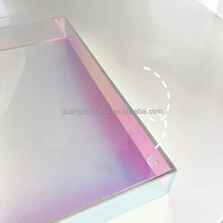 Rainbow Acrylic Rectangular Party Platter Iridescent Acrylic Decorative Tray for Food, Tea, Snacks