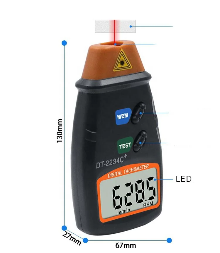  Promotion DT-2234C+ Digital Non Contact Laser Photo Tachometer 2.5-99999RPM