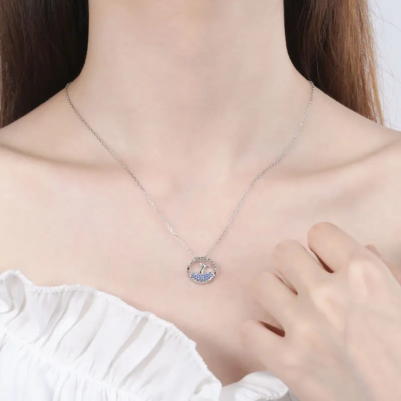 Daidan Necklace Girl Fish Mermaid Tail Cubic Zirconia Silver Jewelry