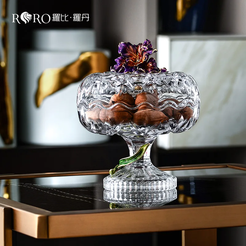 RORO Popular Gift Candy Packaging Glass Round Container Candy Jar Kitchen Glass Crystal Fancy Cookie Jar candy jar with lid
