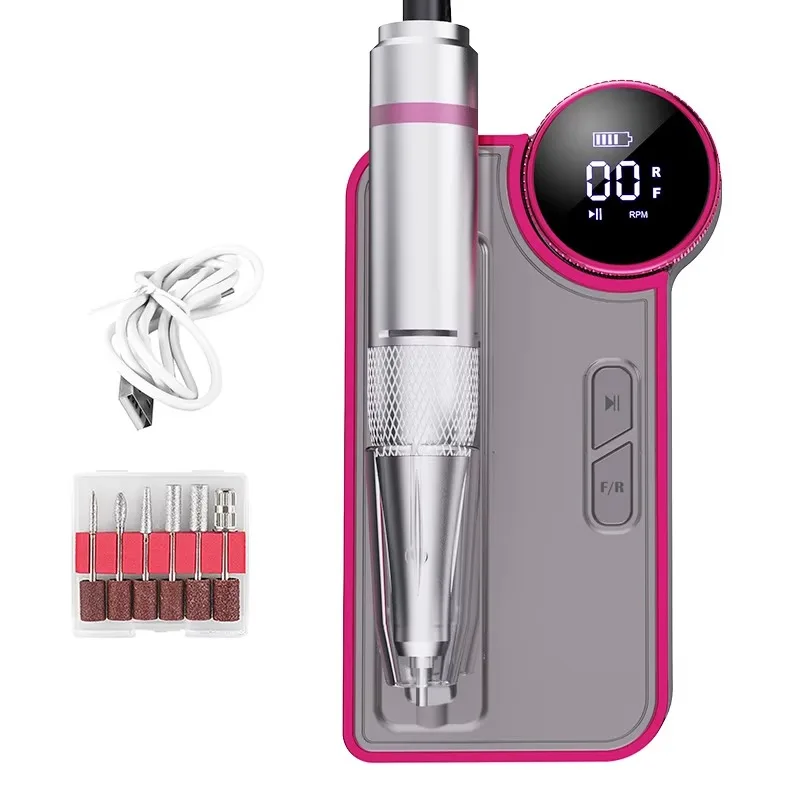 LCD Display Nail Drill Machine High Speed Electric Nail File Plastic 2024 New Product 50W Portable Rechargeable 35000RPM