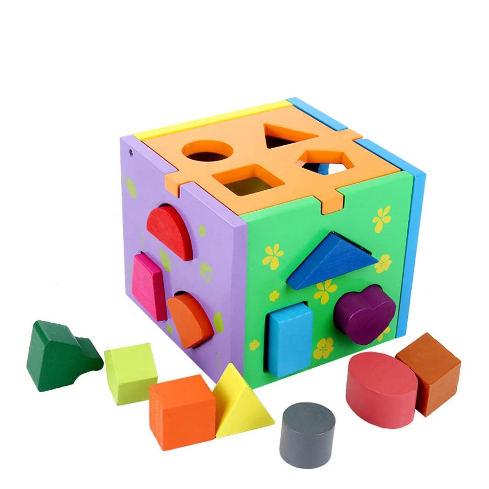 
Toddler Classic Wooden Cube Shape Sorter Early Learning Color Recognition Matching Games For Boys Girls 