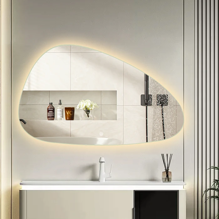Factory price frameless irregular bathtub makeup mirror with backlight smart LED customized bathroom mirror
