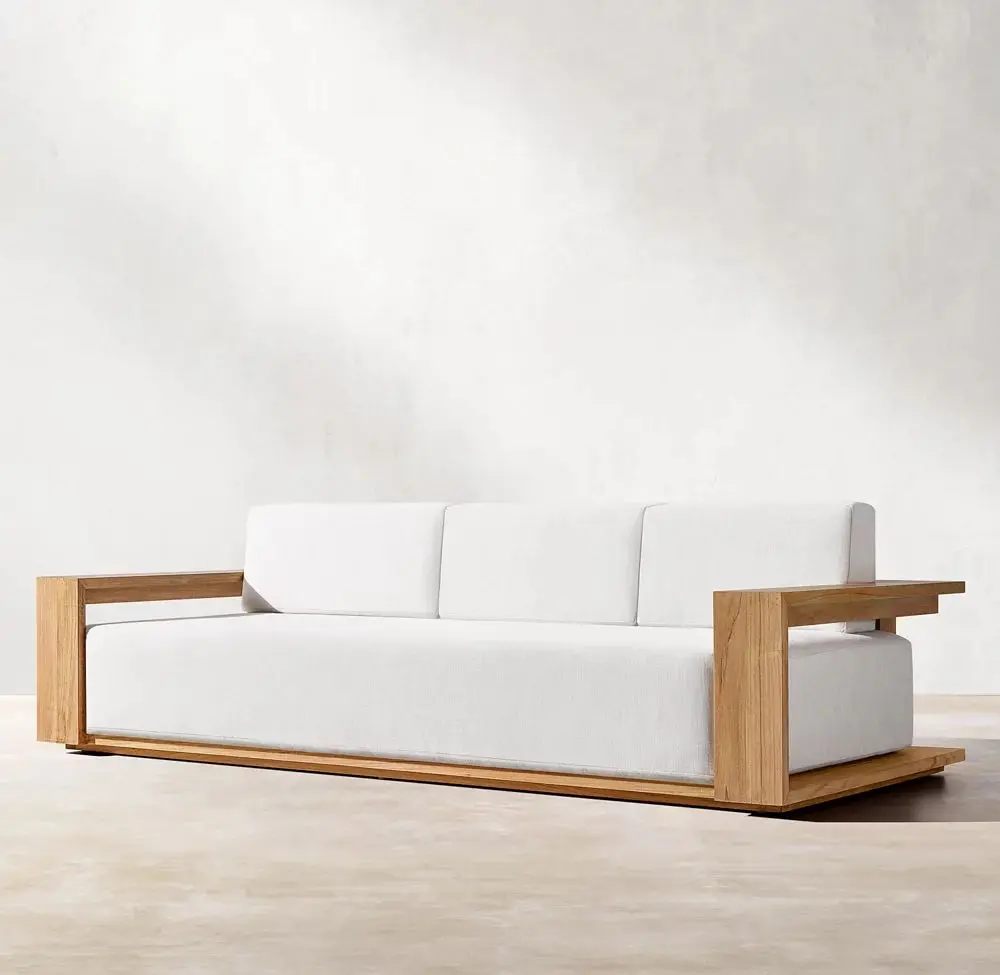 Wood Furniture Teak U-sofa Sectional Outdoor Patio Garden Sets Sofa Waterproof Fabric Outdoor Sofa