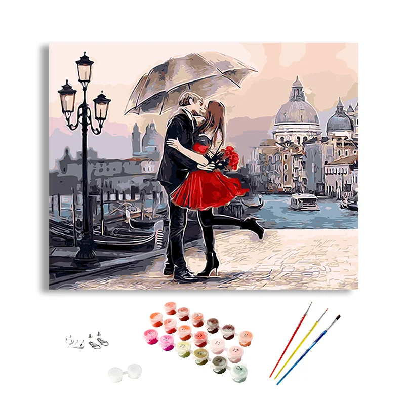 DEYI Custom Decorative Couples Handpainted Oil Painting Canvas Painting Wall Art DIY lover kiss Painting by Numbers