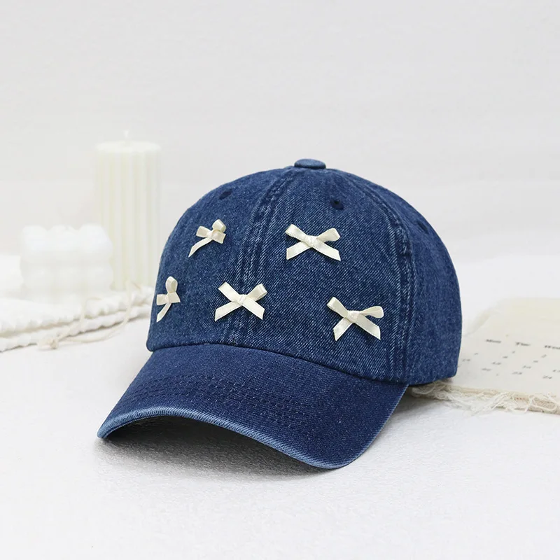 Ladies Ballet style bow Baseball Cap 100% Cotton Fits Men Women Washed Denim Adjustable Dad Hats