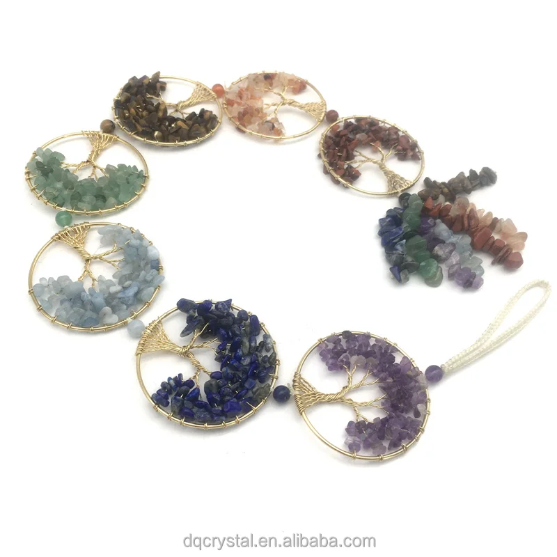 Beautiful 7 Colour Chakra Crystal Powder Tree of Life Pendants Gold Plated Pendants or Charms Crystal Stone Picture