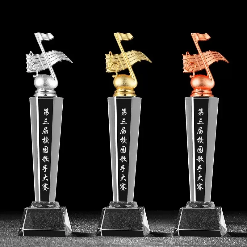 Wholesale Creative Trophy Custom Medal Crystal Metal Award Crystal Music Trophy