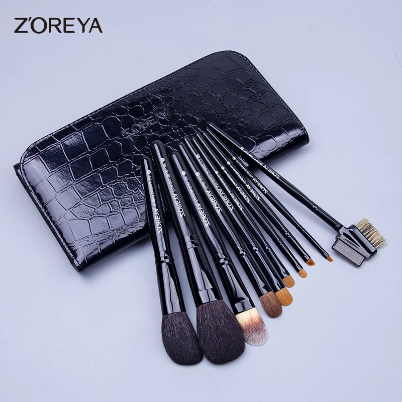 Professional 10 Pcs black  Vegan Cruelty  Soft Bristles Hair makeup cosmetic brush set with bag