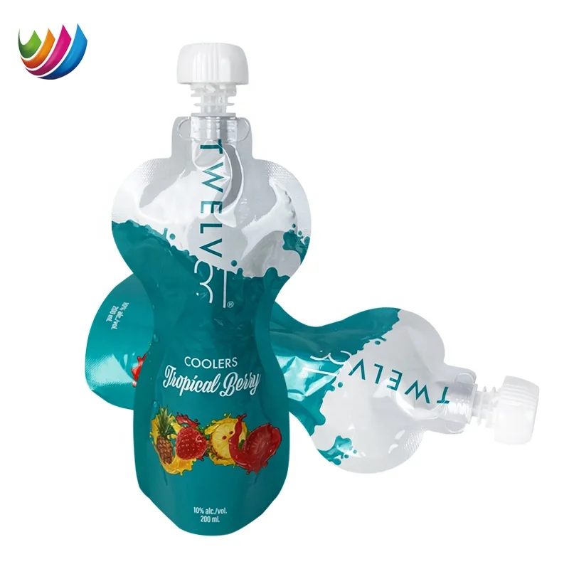customized plastic stand up bottle shaped pouch wholesale vodka wine packaging spout pouch