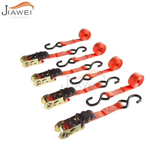 
4 pack mini Rubber Ratchet Strap Tie Down Ratchets Cargo Lashing Tension Belt with S Hook 4-pk 