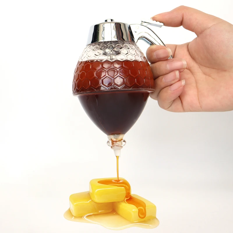 Factory 200ml Honey Dispenser No Drip Maple Syrup Dispenser Bee Drip Storage Pot Jar with Stand Multi Function Honey Dispenser