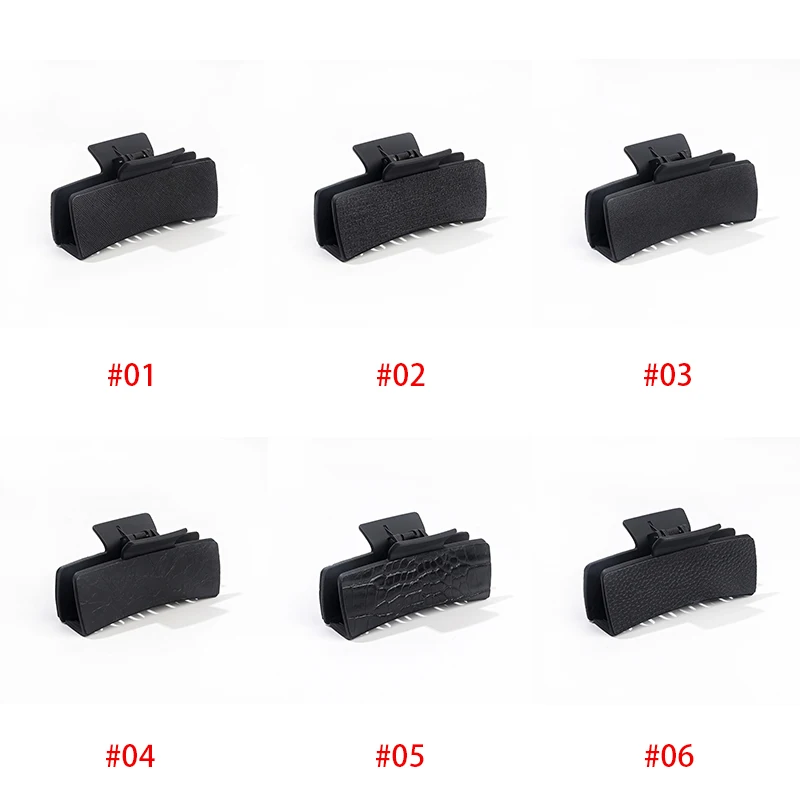 Black Square Pu Leather Acrylic Hair Clip 10.5cm Retro Rectangle Hair Claw Clips Women Girls Classics Splicing Shark Hair Claws