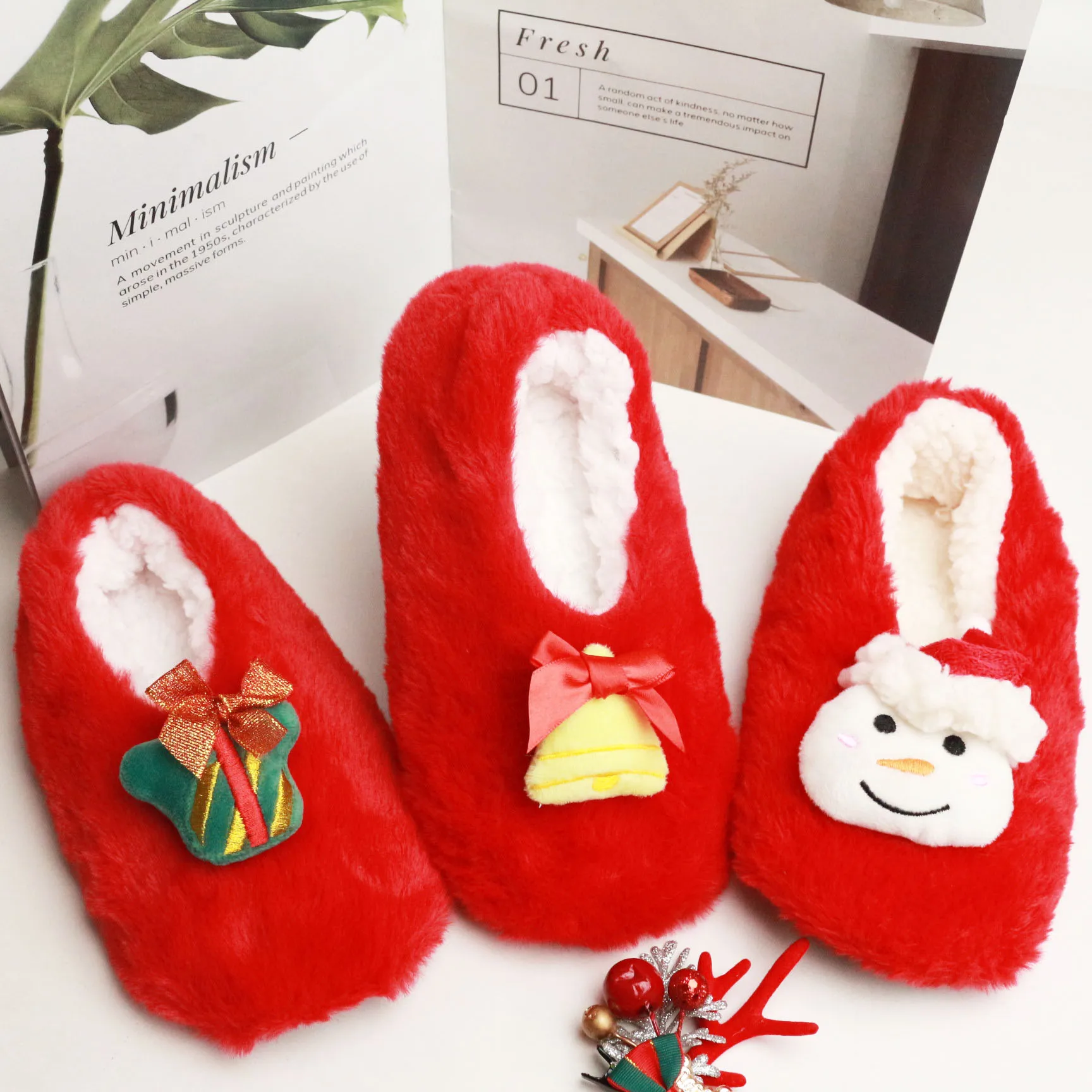 Factory Customized Christmas Children Indoor Slippers Soft Shoe Winter  Boy Girl Plush Slippers Warm Festival  Baby  Flip Flop