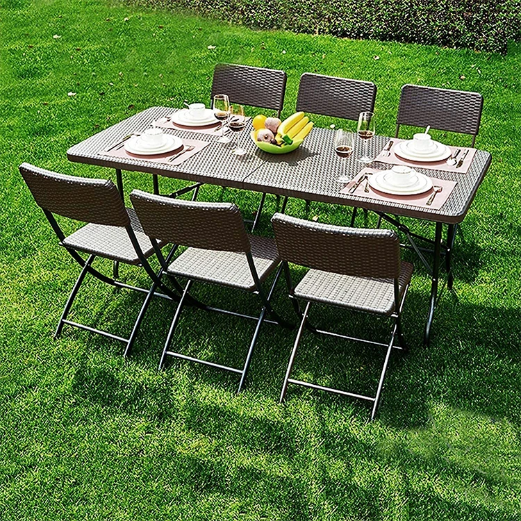 HOMFUL Hot Selling HDPE Plastic Table Plastic Rattan Folding Table For Outdoor Dining Wedding