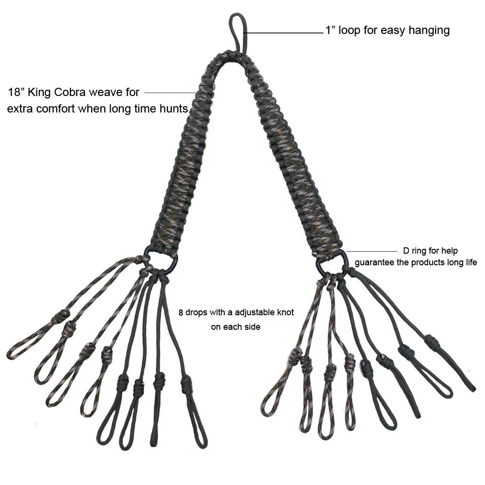 Hunting Equipment Accessories Handmade Baided Paracord Game Carrier Tote with 16 Loops