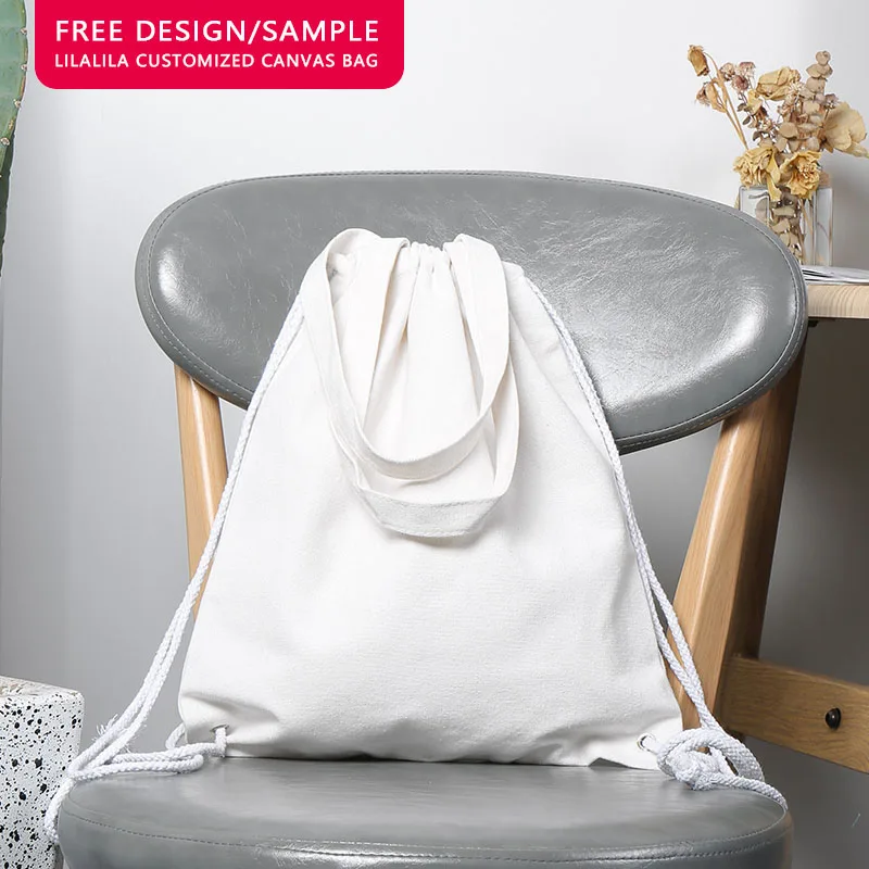 Wholesale Promotional Eco-Friendly Length Can Be Customized Small Rope Tote Pure Cotton Canvas Drawstring Bag