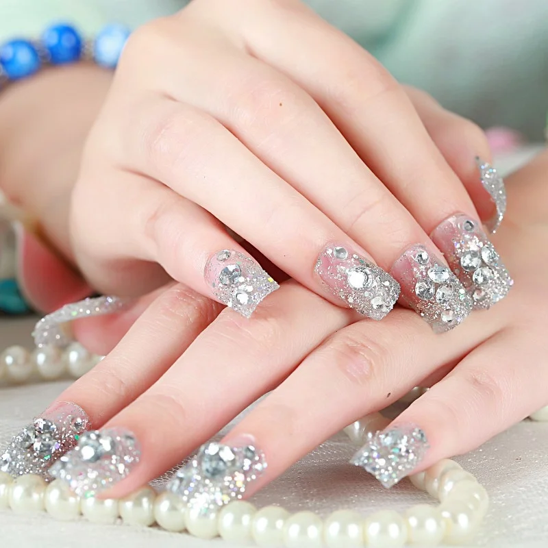 3D Rhinestone Decoration French Artificial Nails Sets Tips Nail Art Press On Nails