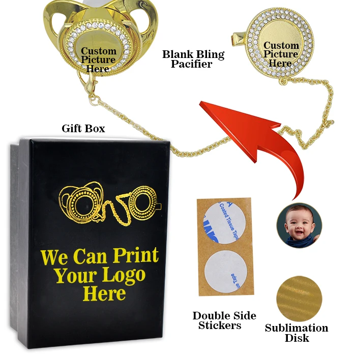 
Wholesale custom bling pacifier spark clear rhinestone luxury pacifiers with clip for baby 