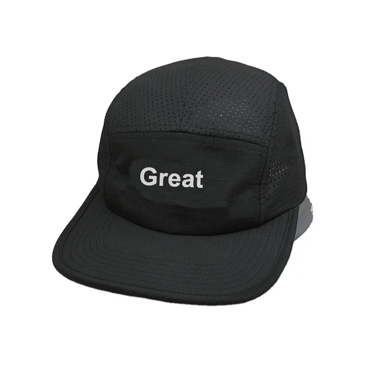 Custom Brand Reflective Gorras Sport Hat Dry Fit Hat Polyester Nylon Waterproof Mesh 5 Panel Camper Running Hats