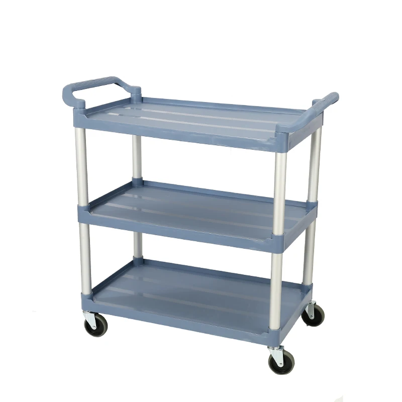 Kitchen Hotel 3-Tier Household Plastic Collect Boxes Tableware Dish Mobile Dolly Cleaning Service Trolley