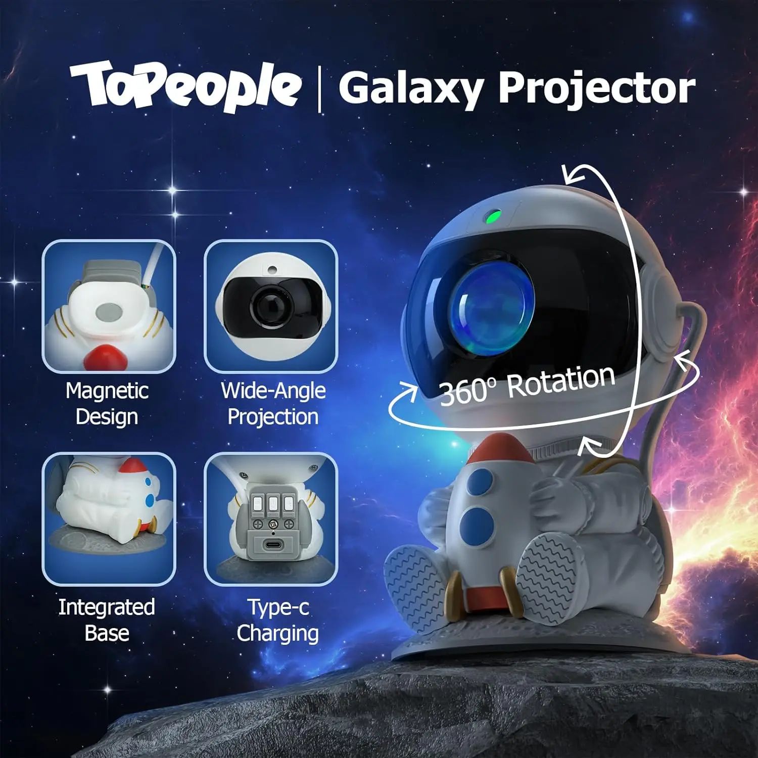 Mini Astronaut Lamp Starry Projector Light Star Projector Galaxy Light Projector Nebula Night Light table lamp with Spacecraft