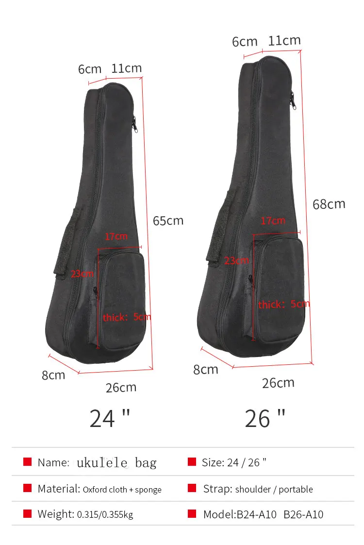HEBIKUO High quality Waterproof 24/26inch manufactures bags ukuleles black ukulele bag case